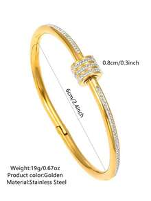 VceTd 1/3PCS Elegant Style Stainless Steel Women's Bracelet With Bamboo/Bead/Star Design, Suitable For Women's Daily Wear - Yellow Gold - View 8