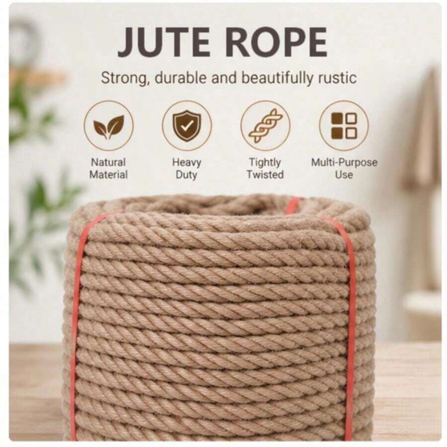 1 Gulungan Tali Rami 10mm x 10m, Tali Serbaguna untuk Kerajinan Tangan DIY, Pengganti Tiang Penggaruk Kucing, Perlengkapan Dekorasi Dinding Rumah - A - View 1