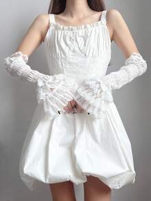 1 Pair Girls Lace Trim Patchwork Arm Sleeves, Ballet Style White & Black Sleeve Covers, Sweet Cute Lolita Bowknot Arm Warmers - Multicolor - View 10