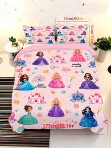 2/3-teiliges Bettwäsche-Set Kleine Prinzessin, rosa Märchen-Bettwäsche, Schloss-Regenbogen-Kutsche-Blumenkrone-Zauberstab-Muster Bettbezug & Kissenbezüge für Mädchenzimmer (Twin/Full/Queen/King Größe) - Verschiedenfarbig - Übersicht 11
