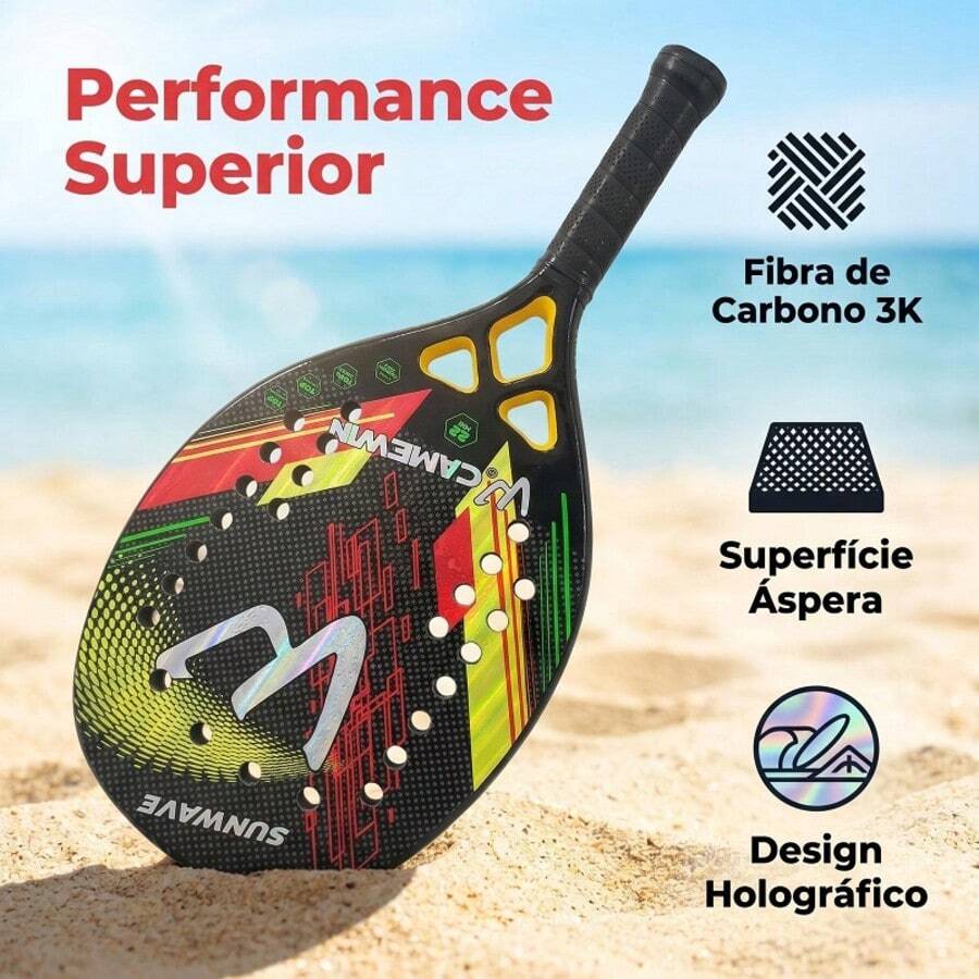 CAMEWIN 3K Full Carbon Fiber Beach Tennis Racket, Rough Surface Beach Paddle Racket For Adult Professional Training Competition, With Protective Carry Bag - Multicolor - View 1