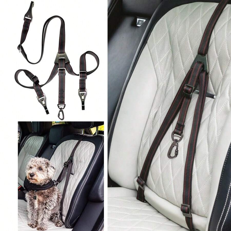 1pc Dog Car Seat Tether, Pet Dog Car Seat Safety Belt, 3-Point Safety Harness For Dogs In Car, Dog Car Seat Tether, Dog Car Seat Buckle, Dog Car Seat Rope Christmas Gift - Multicolor - View 1