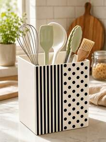 Striped & Polka Dot Patchwork Pattern Multi-Functional Storage Organizer Box - Tableware Storage Box, Desktop Organizer (Suitable For Storing Tableware, Straws, Tea Bags, Pens, Remote Controls); Compact & Space-Saving, Suitable For Kitchen, Office, Living Room - Multicolor - View 6