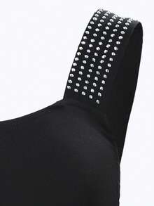 ChicMe Women's Square Neck Rhinestone Sleeveless Camisole, All-Match Versatile Slim Fit Shiny Tank Top - Black - View 5
