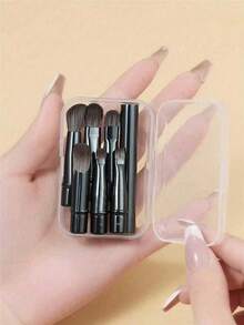 5/1 Pc Mini Travel Makeup Brush Set With Clear Box, Contour Brush, Concealer Brush, Eyeshadow Brush, Eyebrow Brush, Convenient For Travel, Soft And Multi-Functional To Meet Daily Makeup Needs - Black - View 1