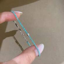 1pc Minimalist Macaron Color Single Row Zirconia Dangle Tennis Bracelet, Stackable Thin Chain Bracelet, Women's Daily Holiday Fashion Jewelry Gift Accessory - Single Diamond Bracelet - View 1