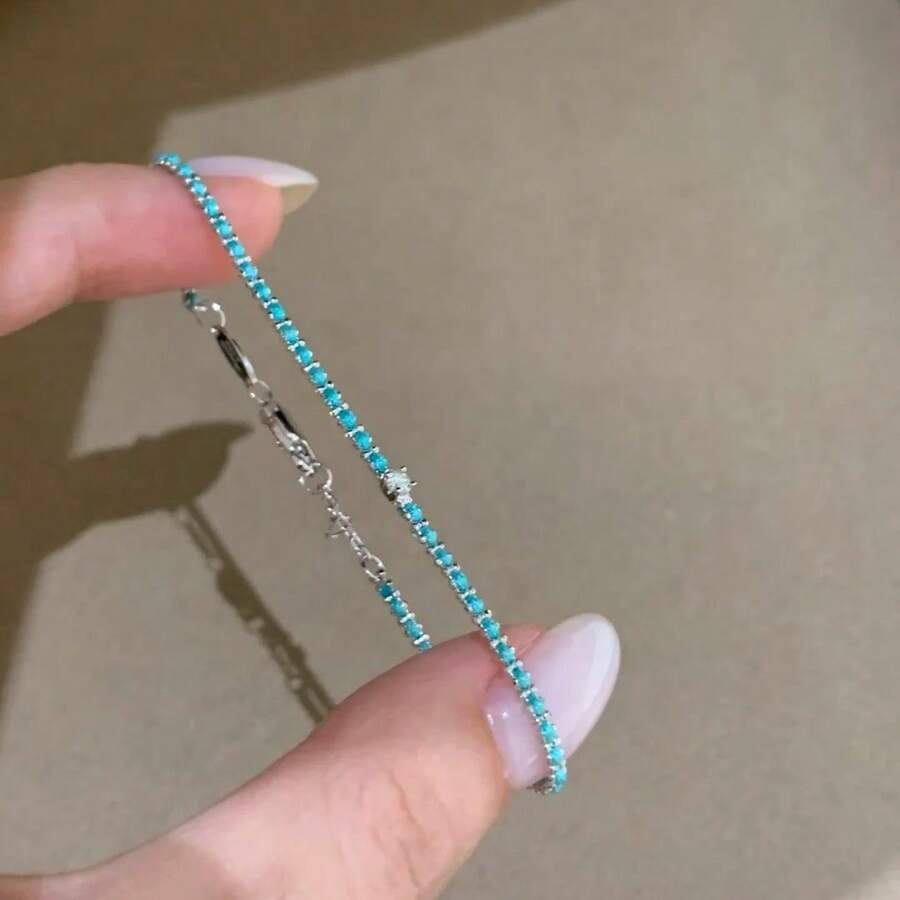 1pc Minimalist Macaron Color Single Row Zirconia Dangle Tennis Bracelet, Stackable Thin Chain Bracelet, Women's Daily Holiday Fashion Jewelry Gift Accessory - Single Diamond Bracelet - View 1