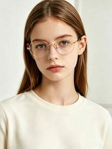 Rimless Oval Cut Edge Clear Lens Thin Gold Metal Frame Black Temple Tips Decorative Glasses For Teens - Clear - View 1