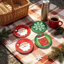 4pcs Christmas Holiday Style Simple Line Drawing Santa Claus Gift Snowflake Element Acrylic Round Coasters - Add Holiday Atmosphere - Practical Holiday Decoration - Suitable For Coffee Cups - Suitable For Office - Dining Table - Holiday Party Gift - Holiday Atmosphere Decoration - Holiday Party Decoration Accessories - Christmas Eve Party Decoration - Multicolor - View 1