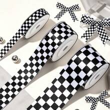 Black And White Checkered Ribbon, Suitable For Racing Theme Decoration, DIY Crafts, Gift Wrapping, Pet Leash, Wedding Supplies And Bows, Halloween Decoration, Christmas Decoration - Multicolor - View 1