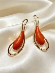 1 Pair Exaggerated Geometric Asymmetrical Burgundy Oil Drop Stud Earrings - Gold + Orange - View 3