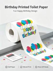 1 Roll Happy Birthday Toilet Paper, Colorful Balloons & Text Pattern, Holiday Bathroom Decor, Unique Gift For Family And Friends, Birthday Party Favor, Fun Printed Toilet Paper - Multicolor - View 2