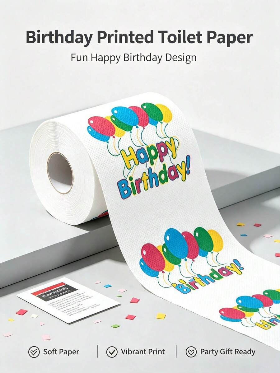 1 Roll Happy Birthday Toilet Paper, Colorful Balloons & Text Pattern, Holiday Bathroom Decor, Unique Gift For Family And Friends, Birthday Party Favor, Fun Printed Toilet Paper