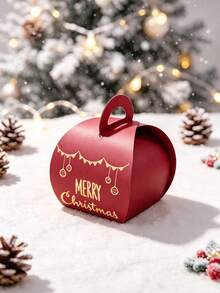 10pcs Festive Christmas Favor Boxes, Cute Curved Paper Gift Packaging With Bowknot Closure And Metallic Gold Lettering, Easy Assembly Holiday Boxes For Stocking Fillers, Winter Parties, Seasonal Giveaways And Family Celebrations - 5.5X5.5X6.5cm - View 7