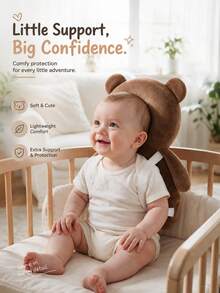 New Oversized Baby Head Protection Pillow & Cap, Anti-Collision Cartoon Cute Bear & Rabbit Design, Soft Plush Infant Head Guard Pillow, Adjustable Shoulder Strap Back Support Pad, Baby Learning To Walk Head Protection Pillow, Baby Walking Supplies, Infant Travel Gear, Head Protection Cap & Pad - Coffee Bear - View 6