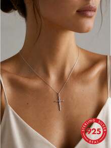 lunastudio 1pc 925 Sterling Silver Windmill Cross Necklace For Women Daily Wear - Silver - View 1