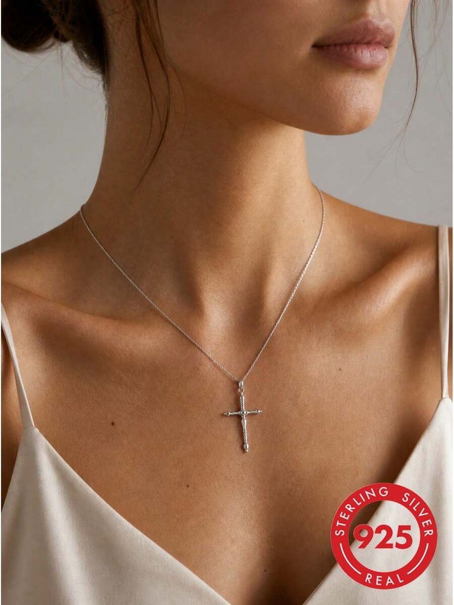 lunastudio 1pc 925 Sterling Silver Windmill Cross Necklace For Women Daily Wear - Silver - View 1