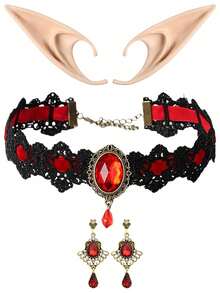 5pcs Necklace & Fake Earring Set, Suitable For Halloween Punk Steampunk Costume Party, Adult Women Gothic Vintage Halloween Choker Vampire Pendant - Multicolor - View 5