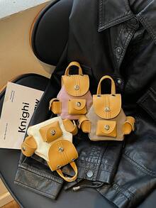 Dompet Koin Tas Mini Tas Liontin Ransel Mini Tas Liontin INS Blok Warna PU Patchwork Gantungan Kunci Tas Kecil Dapat Digantung di Sabuk Tempat Penyimpanan Earphone Lipstik Tas Kecil Ransel Liontin Ransel Tas Liontin - MultiWarna - View 3