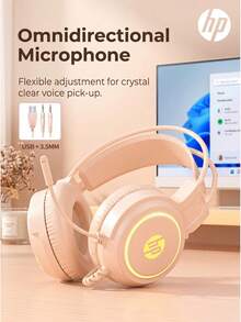 HP H100 Professional Gaming Headset Immersive Sound Effect High-Definition Noise Canceling Microphone Multi-Color RGB Lighting Adaptive Headband Music/Gaming Dual Mode Compatible With PC And Phone Optional Cute Cat Ear Accessory - View 13