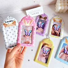 Cute Polka Dot Cat Ear 3 Inch Photocard Holder With Bead Keychain, Idol Photo Card Protector ID Badge Holder, Kawaii Stationery Back To School Supplies - C-multicolor - View 4