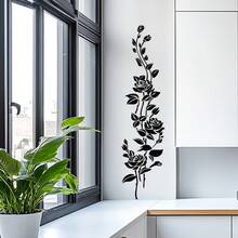 1PC Long Line Rose Flower Wall Sticker, Minimalist Style Sofa Corridor Large Area Concealment Black Floral Decorative Wall Decal - Black - View 3