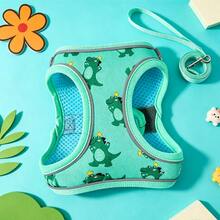 Cartoon Dinosaur Print Pet Harness And Leash Set, Small And Medium Dog/Cat Chest Harness Accessory, Honeycomb Breathable Mesh Vest Style Leash, Suitable For Daily Outings, Outdoor, Dog Walking, Ideal Tool For Pet Owners - Multicolor - View 12