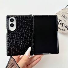 Luxury Classics Black Crocodile Pattern Phone Case With Protable Strap Compatible With Samsung ZFold 8 Wide, Folding Flip Phone Case, Unisex Drop-Proof Protective Case - Black - View 3