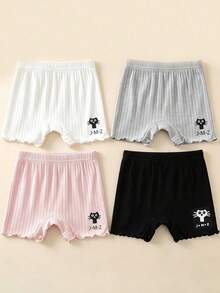 4pcs/Pack Legging Anak Perempuan Motif Kucing Lucu, Legging Anti-Terbuka dengan Hiasan Rumbai, Celana Pendek Dalaman Anak Sehari-hari - MultiWarna - View 2