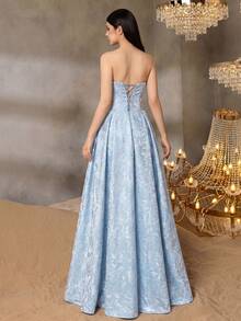 ALISA&LEO Charming Heart-Neckline Embroidered Ball Gown, Suitable For Teenagers, With Boned Bodice And Lace-Up Back Design, Perfect For Banquets, Events, Celebrations And Parties - Baby Blue - View 2