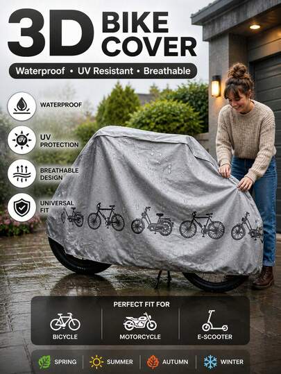 1/2pcs 3D Bike Cover - Waterproof PEVA Material With UV Protection & Ventilation Design,Universal Fit For Motorcycles/E-Scooters - For Outdoor Parking, Rain Protection, Long-Term Sunscreen - Electric Scooter Accessories-Weatherproof Vehicle Protector