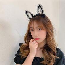 2PCS Halloween Cartoon Lace Cat Ear Headband Cute Sexy Hollow Rabbit Ear Women's Hair Clip Bell Headband - Multicolor - View 7