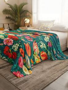 1pc Soft & Comfortable Modern Floral Pattern Flannel Blanket, 2D Printed Blanket For Office Nap, Sofa & Bed Decor, Outdoor Camping Leisure, Perfect Gift For Family And Friends - Multicolor - View 5