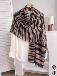 1pc New Zebra Print Scarf, Women's Muslim Hijab, Soft Breathable Long Scarf, Elegant Shawl, Fashionable Versatile Office Wrap - Multicolor - View 1