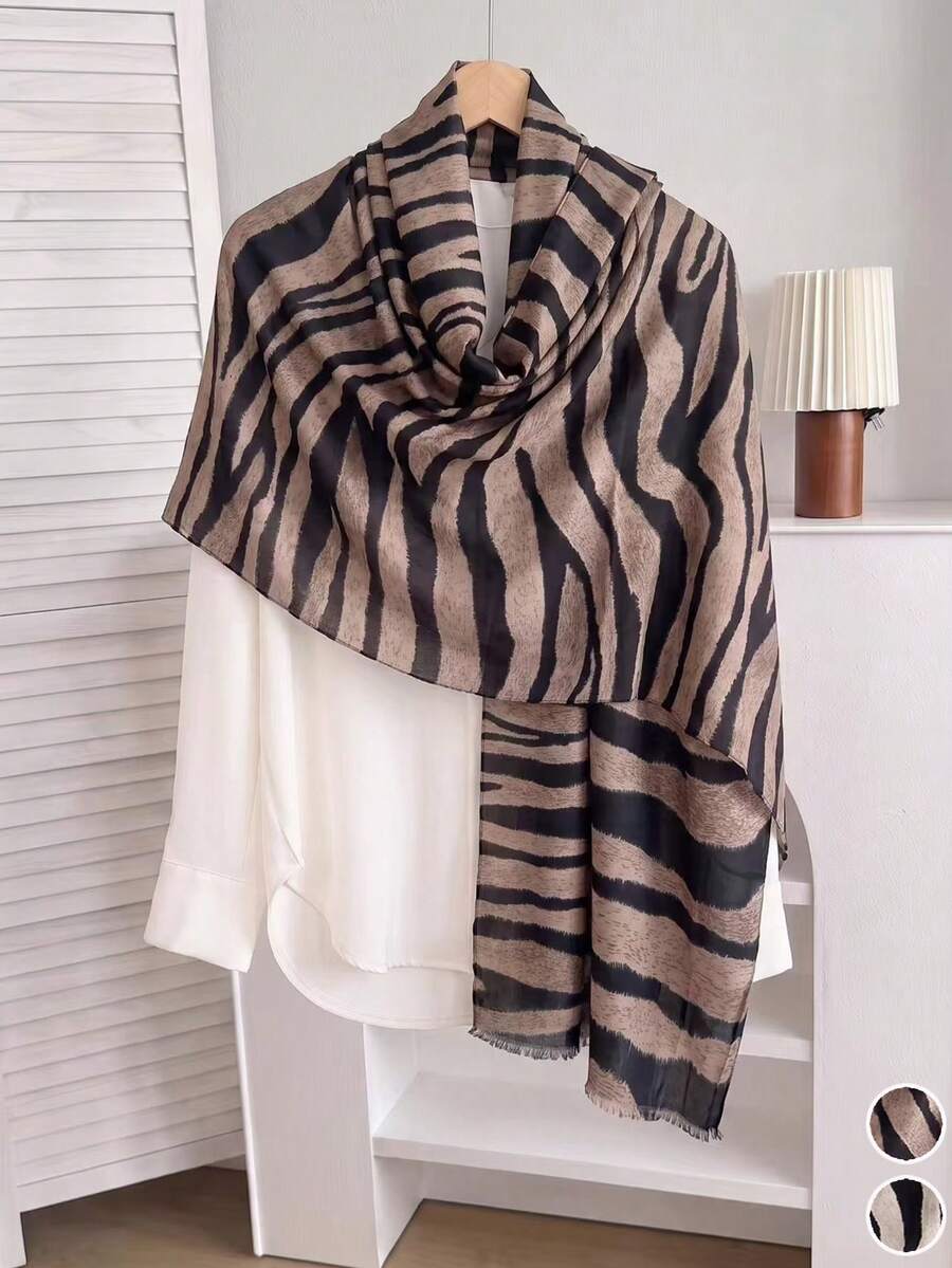 1pc New Zebra Print Scarf, Women's Muslim Hijab, Soft Breathable Long Scarf, Elegant Shawl, Fashionable Versatile Office Wrap - Multicolor - View 1