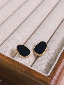 1 Pair Black Hoop Earrings Studs Luxury High-End Design Niche Style Suitable For Women's Daily Wear - Black - View 3