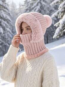 JOYLORD 1pc Women's Winter Knitted Hat Scarf Mask All-In-One Cap, Windproof Thermal Lined Warm Woolen Hat For Cycling - Hooded Bodysuit - View 9