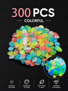 300pcs Experience Magical Large-Sized Glow-In-The-Dark Pebbles – Perfect For Aquariums, Wedding Venues, And Gardens (38-Piece Set) | Create A Starry-Sky Indoor Ambiance Or Romantic Outdoor Nighttime Glow; Suitable For All Seasons. - Multicolor - View 18