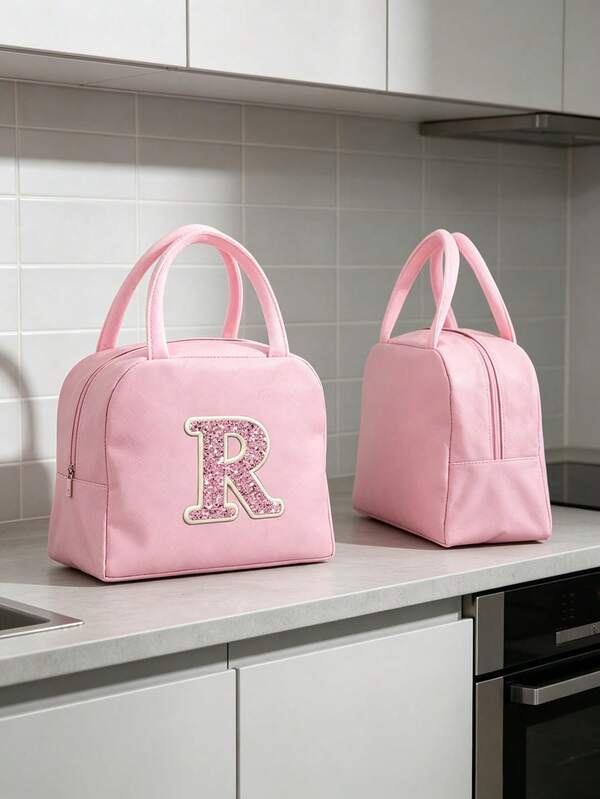 Bolsa de almuerzo aislada con cremallera, patrón de letras A-Z, con bolsa de almacenamiento de utensilios negra, bolsa bento aislada de lona, cierre de cremallera, bolsa de almuerzo con doble capa forrada de papel de aluminio de gran capacidad, bolsa enfriadora aislada de gran capacidad para estudiantes, bolsa portátil para viajes y picnics, bolsa de almuerzo aislada para oficina y escuela, caja de almuerzo aislada, caja de almuerzo para oficina y vacaciones, caja de almuerzo multifuncional para exteriores y estudiantes, adecuada para hombres y mujeres, temporada de regreso a la escuela, regreso a la escuela, picnic y camping, almuerzo de oficina, regalo del Día del Maestro