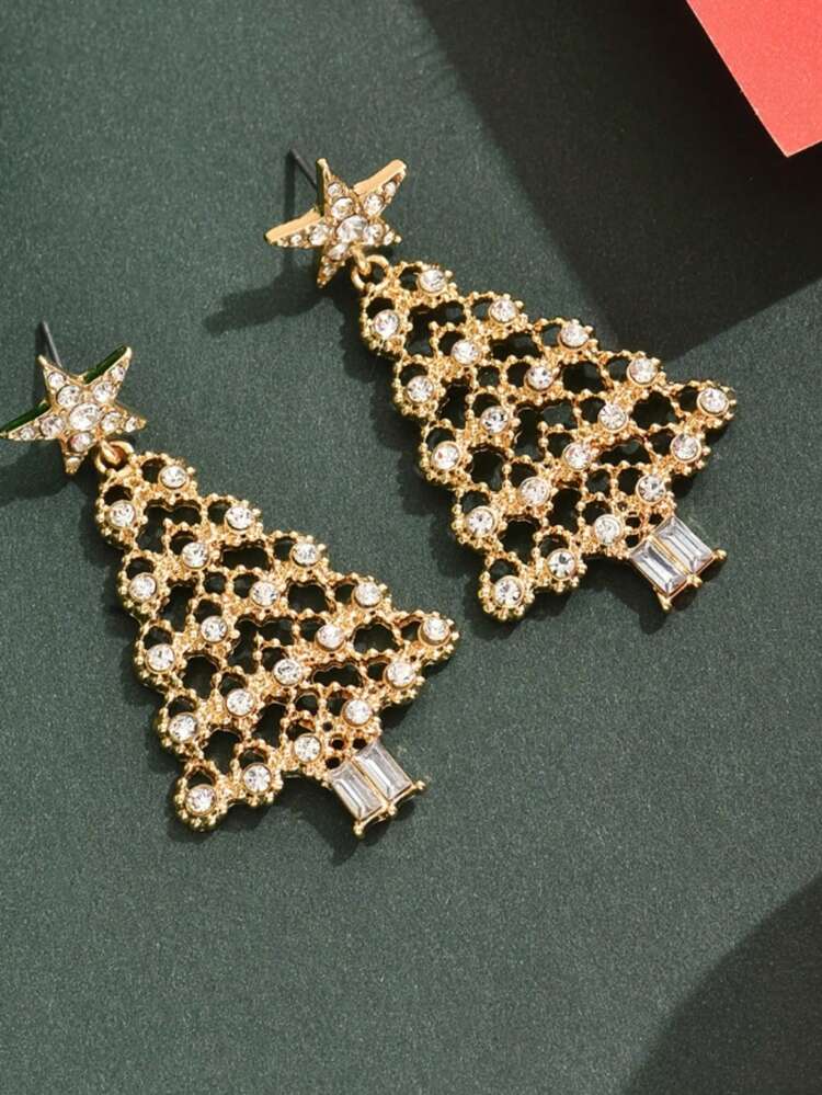 1 Pasang Anting Liontin Pohon Natal Berongga untuk Wanita, Anting Berbentuk Bintang dan Pohon Elegan Berlapis Emas Gaya Prancis dengan Cabang Bertingkat, Cocok untuk Pernikahan, Pesta - Anting-anting emas - View 3