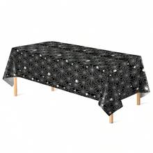 1/3pcs Black Spider Web Disposable Plastic Tablecloth, Halloween Tablecloth, Spider Web Tablecloth, Black Spider Web Tablecloth, Suitable For Halloween Party Decoration, Gift, Dining Table Decor, 54x108inch - Multicolor - View 6