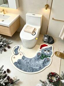 1 buah Keset Motif Kucing Abu-abu Topi Natal, Keset Kamar Mandi, Karpet Kamar Mandi, Keset Pintu, Karpet Kecil, Karpet, Keset Lantai, Dekorasi Rumah, Karpet Area, Keset Luar Ruangan, Dekorasi Rumah, Karpet Area, Karpet Kamar Tidur, Karpet yang Dapat Dicuci - MultiWarna - View 3