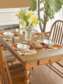 4pcs,6pcs,Autumn Harvest Pumpkin Thanksgiving Table Placemats,Rectangular Tablecloth,Washable,Suitable For Family Dinner,Coffee Table,Durable Kitchen And Dining Room Decor,Table Decoration Party And Scene Decoration,Home Decor - Multicolor - View 8