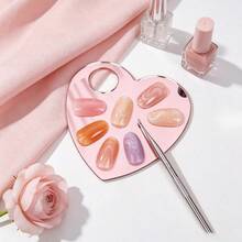 1pc Heart-Shaped 2-In-1 Fake Nail Display Board & Nail Color Palette, Acrylic Handheld Nail Sample Display Tray, Multi-Function Nail Color Palette, Nail Rhinestone & Glitter Storage Box - Multicolor - View 1