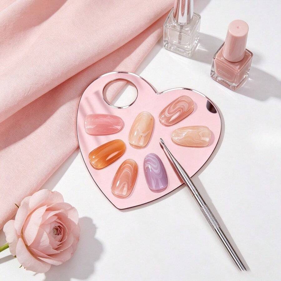 1pc Heart-Shaped 2-In-1 Fake Nail Display Board & Nail Color Palette, Acrylic Handheld Nail Sample Display Tray, Multi-Function Nail Color Palette, Nail Rhinestone & Glitter Storage Box - Multicolor - View 1