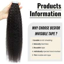 Kinky Straight Tape In Hair Extensions 50g/20pcs Brazilian Remy Human Hair Yaki Tape Ins Hair Invisible Glue Natural Black - Natural Black - View 5
