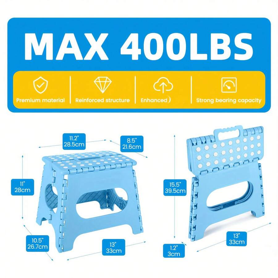 yoonispro 9/11/13 Inch Heavy Duty Folding Step Stool, Collapsible Plastic Stool With Non-Slip Design, Suitable For Kitchen, Bathroom, Bedroom, Adult Use (Blue And Pink, 1pc) - Multicolor - View 1