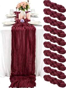 1/3/6/12Pack Cheese Cloth Table Runner, Boho Rustic Sheer Cheesecloth Table Cloth, Suitable For Wedding Party, Baby Shower, Birthday, Home Decor, Housewarming Gift - Burgundy - View 11