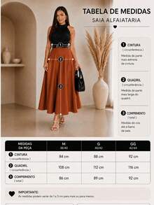 Saia Feminina Alfaiataria Rodada Moda Evangélica Elegante Rodada Com Bolso E Cinto - Azul Marinho - Visão 5