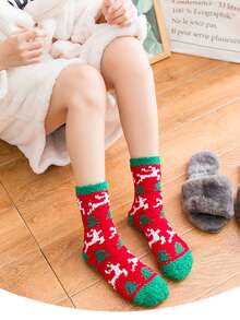 1/6 Pairs Of Women's Christmas Cold Resistant And Warm Home Soft Floor Socks, Fall Socks Christmas Stockings Coral Fleece Socks Cross-Border Couples - Multicolor - View 5